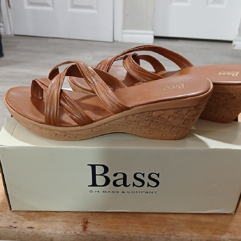 Bass Women's Cognac Brown Wedge Sandals